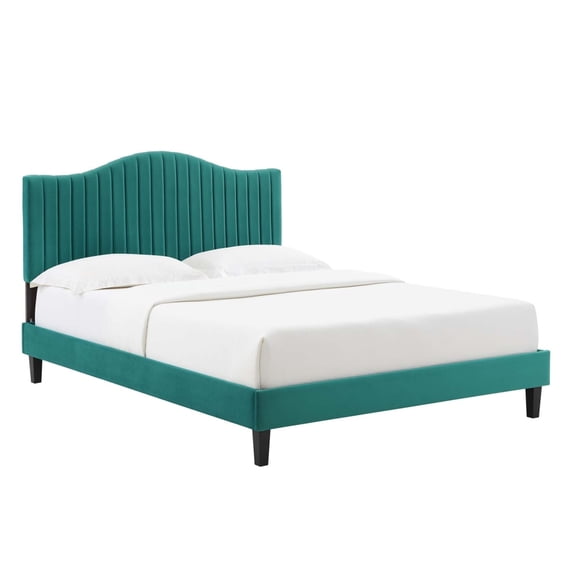 Modway Juniper Channel Tufted Performance Velvet Full Platform Bed in Teal