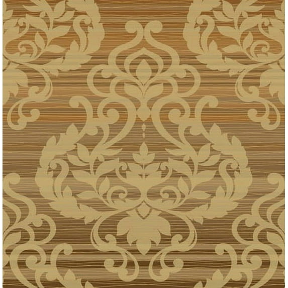 Seabrook Designs Metallic Taupe & Coffee Iva Lined Damask Unpasted Wallpaper - 20.5 in. W x 33 ft. L Roll