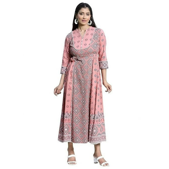 Juniper Peach Geometric Printed Pure Cotton Maxi Dress