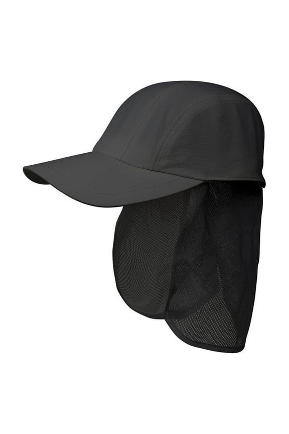 Taslon UV 5 Panel Cap with Tuck Away Flap - Black