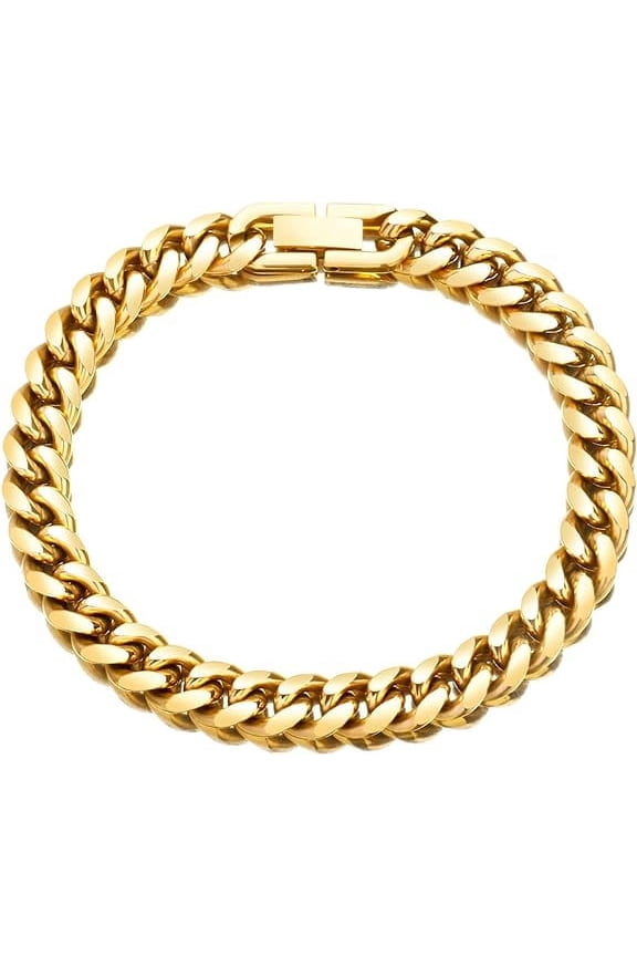 Juniper Treasures Miami Cuban Link 7mm Chain Bracelets for Men Women 18K Gold Plated Stainless Steel Bracelet ALOHI