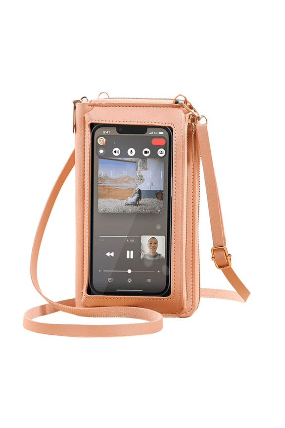 Ladies' touchscreen handbag, messenger bag with adjustable shoulder strap and card slot, small messenger bag, phone wallet, handbag,Pink
