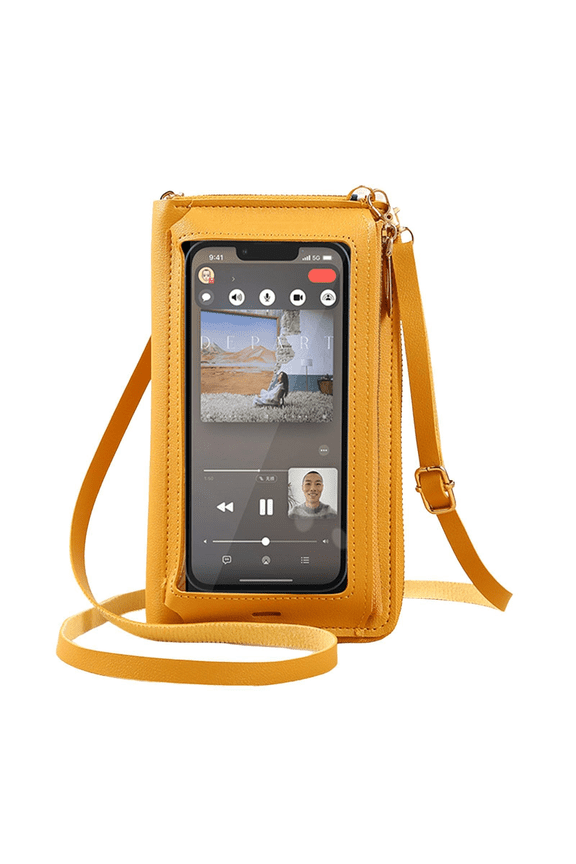 Ladies' touchscreen handbag, messenger bag with adjustable shoulder strap and card slot, small messenger bag, phone wallet, handbag,Yellow