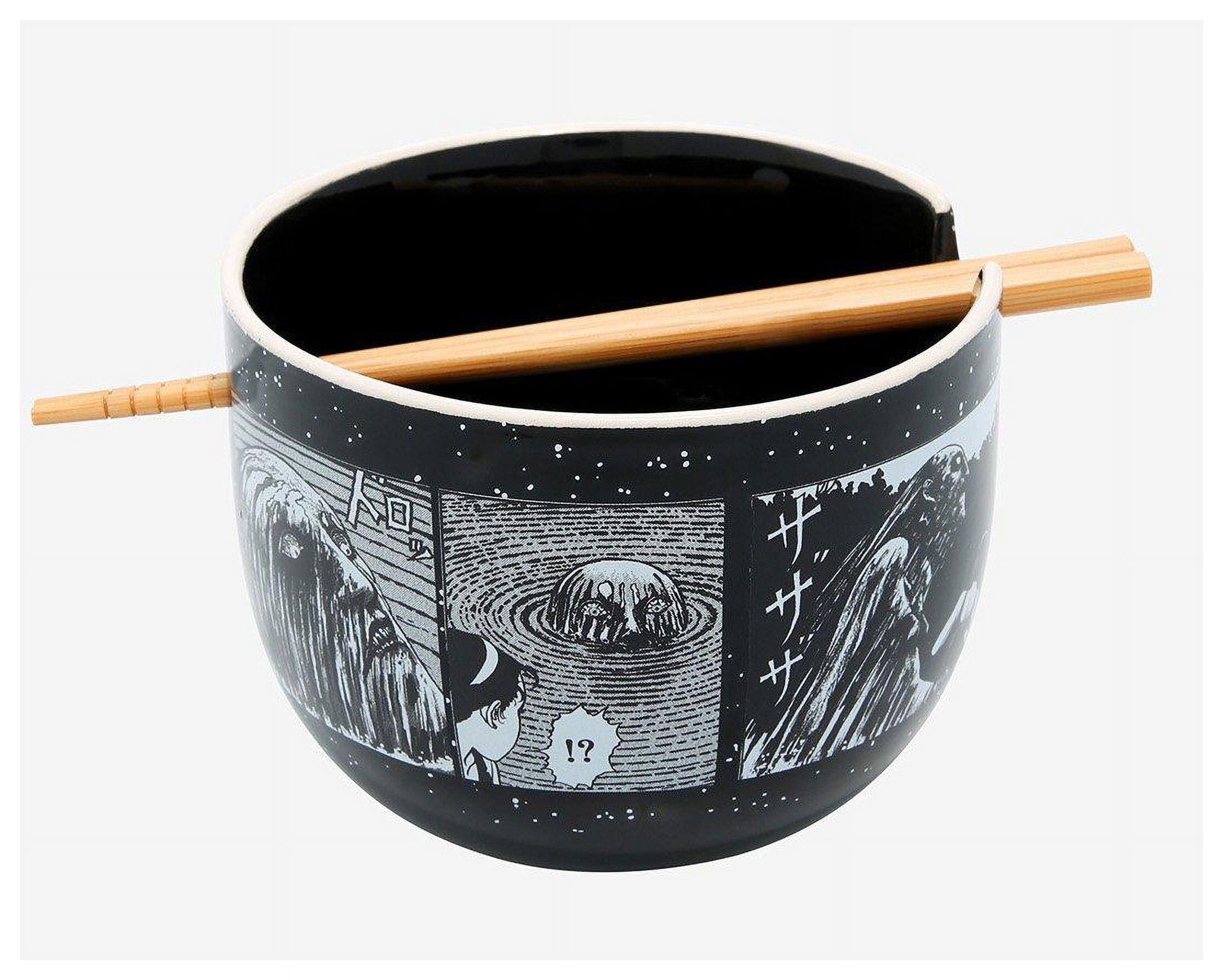 Junji Ito Black and White Ceramic Ramen Bowl with Bamboo Chopsticks