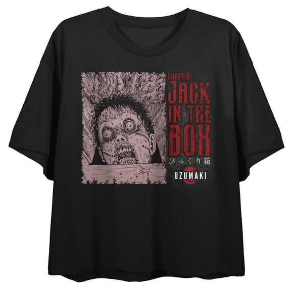 Junji Ito Uzumaki Jack In The Box Women's Black Crew Neck Short Sleeve Crop Top - Medium