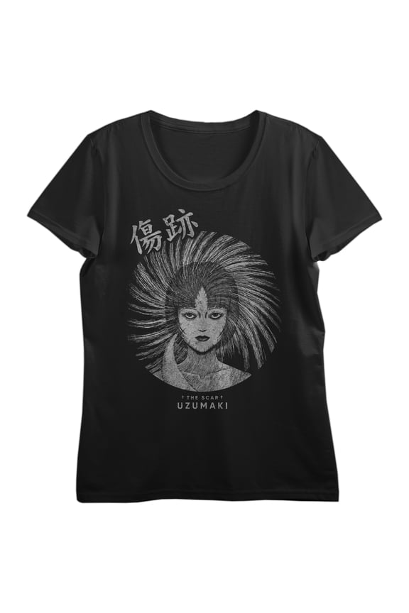Junji Ito Uzumaki Lady With Spiral Scar Women's Black Crew Neck Short Sleeve T-shirt-Medium