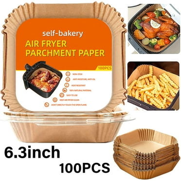 Junjian Air Fryer Liners Disposable 100 Pcs 6.3'' Square Parchment Paper for Baking, Non-Stick, for 2-5 QT Air Fryer