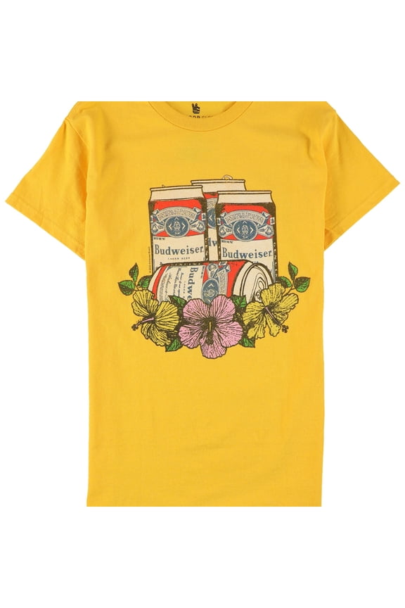 Junk Food Mens Bud Cans & Flowers Graphic T-Shirt, Yellow, X-Large