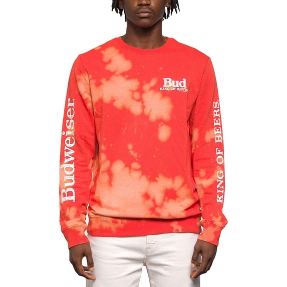 Junk Food Mens King Of Beers Fleece Tie-Dye Sweatshirts, Red, Medium