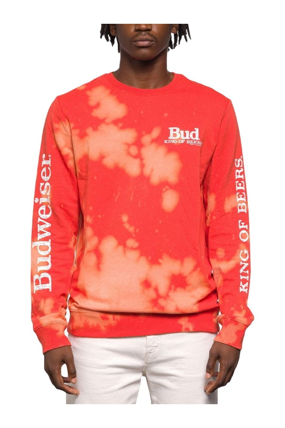 Junk Food Mens King Of Beers Fleece Tie-Dye Sweatshirts, Red, Medium