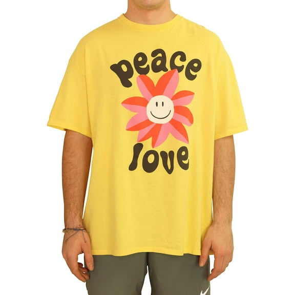 Junk Food Mens Peace Love Flower Graphic T-Shirt, Yellow, Medium