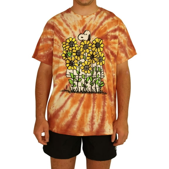 Junk Food Mens Snoopy Flowers Graphic T-Shirt, Brown, Medium