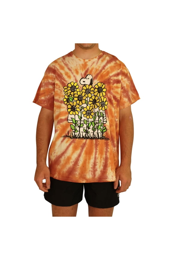 Junk Food Mens Snoopy Flowers Graphic T-Shirt, Brown, Medium
