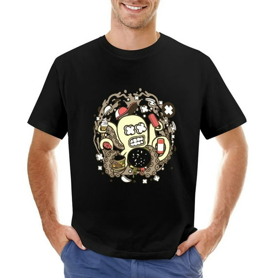 Junk Food Octopus Men’s T-Shirt 100% Cotton Casual Short Sleeve Tops Gift Tee Black 5XL