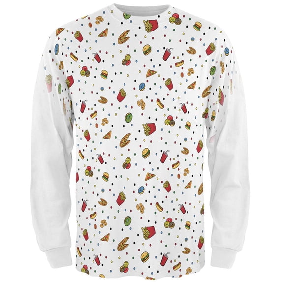 Junk Food Pattern All Over Mens Long Sleeve T Shirt White X-LG
