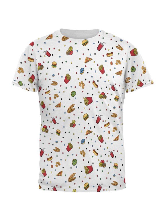 Junk Food Pattern All Over Mens T Shirt White MD