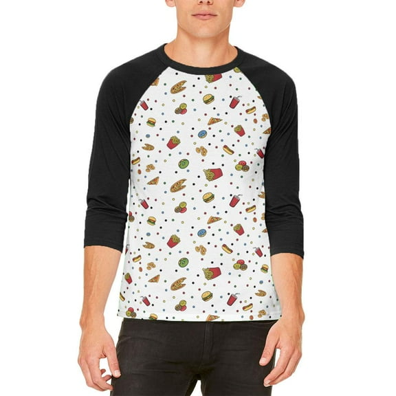 Junk Food Pattern Mens Raglan T Shirt White LG