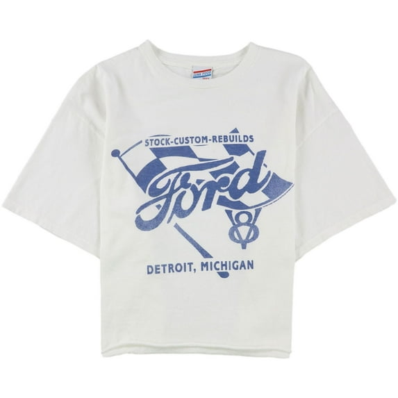 Junk Food Womens Cropped Ford Flag Graphic T-Shirt, White, Medium