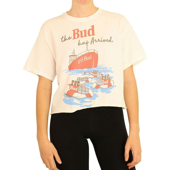Junk Food Womens USS Bud Cropped Graphic T-Shirt, White, Small