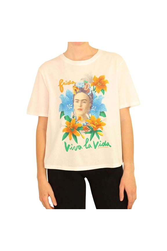 Junk Food Womens Viva La Frida Crop Graphic T-Shirt, White, Medium