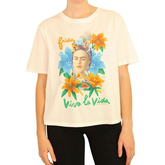 Junk Food Womens Viva La Frida Crop Graphic T-Shirt, White, X-Large