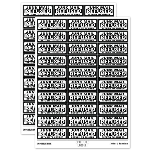 Junk Mail Refused Return to Sender Sticker Set - Black - Gloss Finish - 1.75" Medium