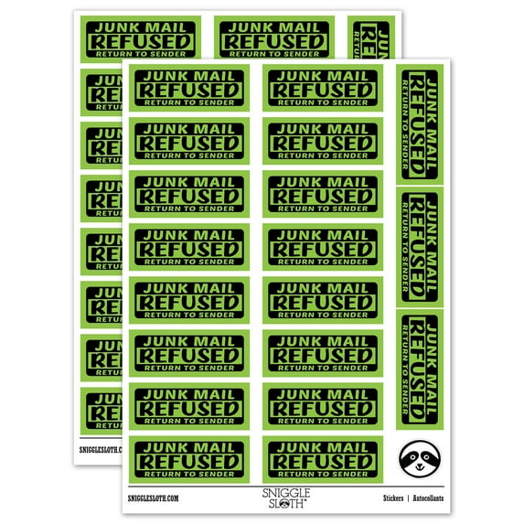 Junk Mail Refused Return to Sender Sticker Set - Light Green - Gloss Finish - 2.00" Large