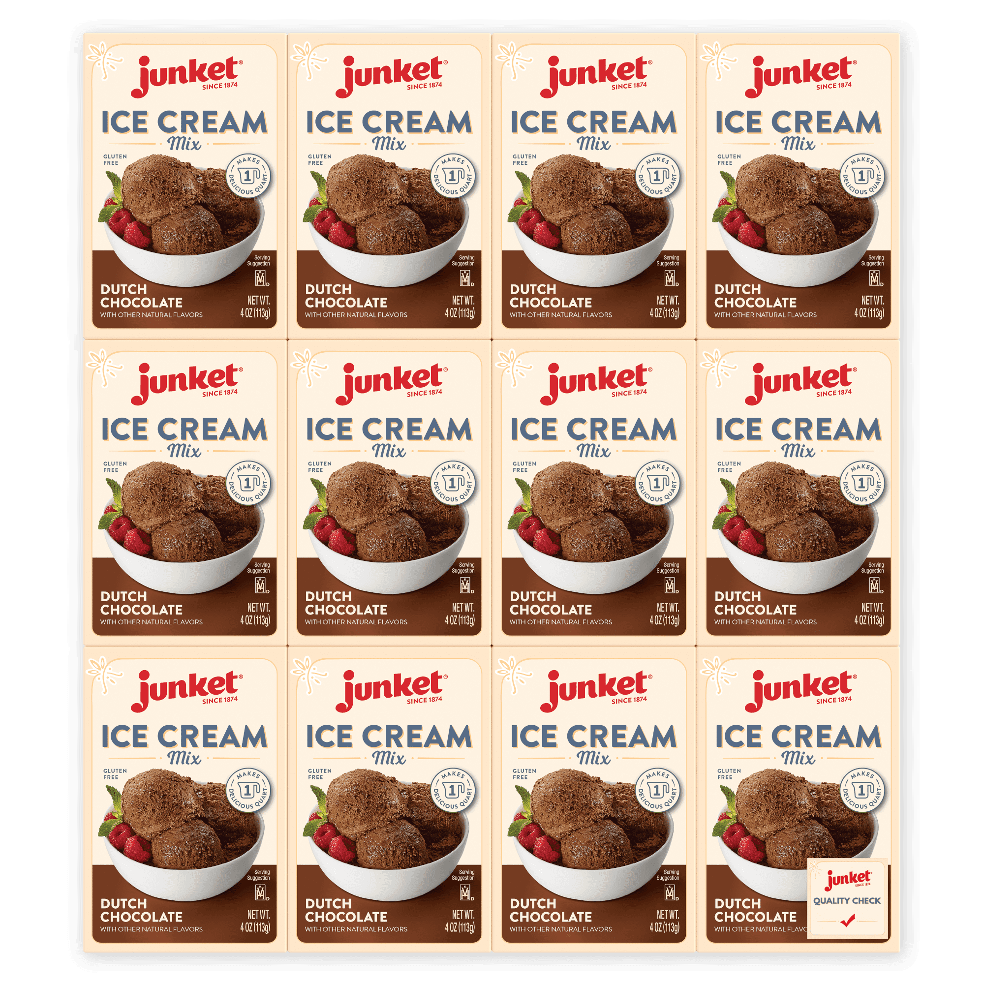 Junket All Natural Gluten Free Dutch Chocolate Ice Cream Mix, 4 oz [Pack of 12]