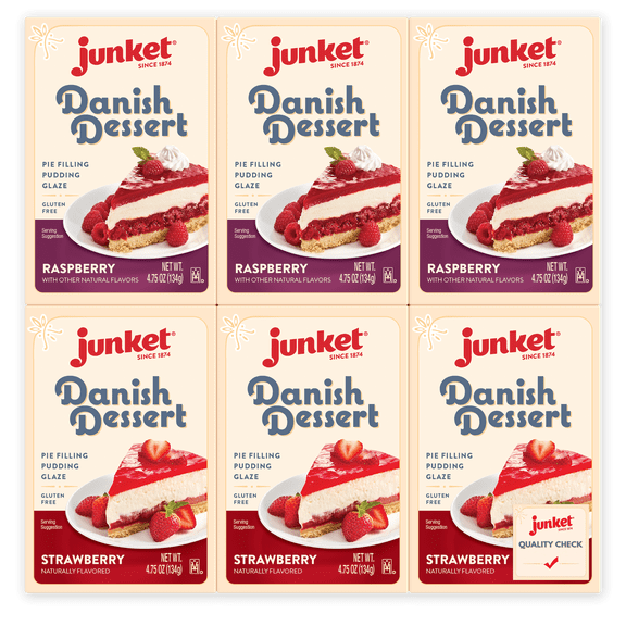 Junket Danish Dessert Mix Strawberry and Raspberry (Variety Pack of 6)