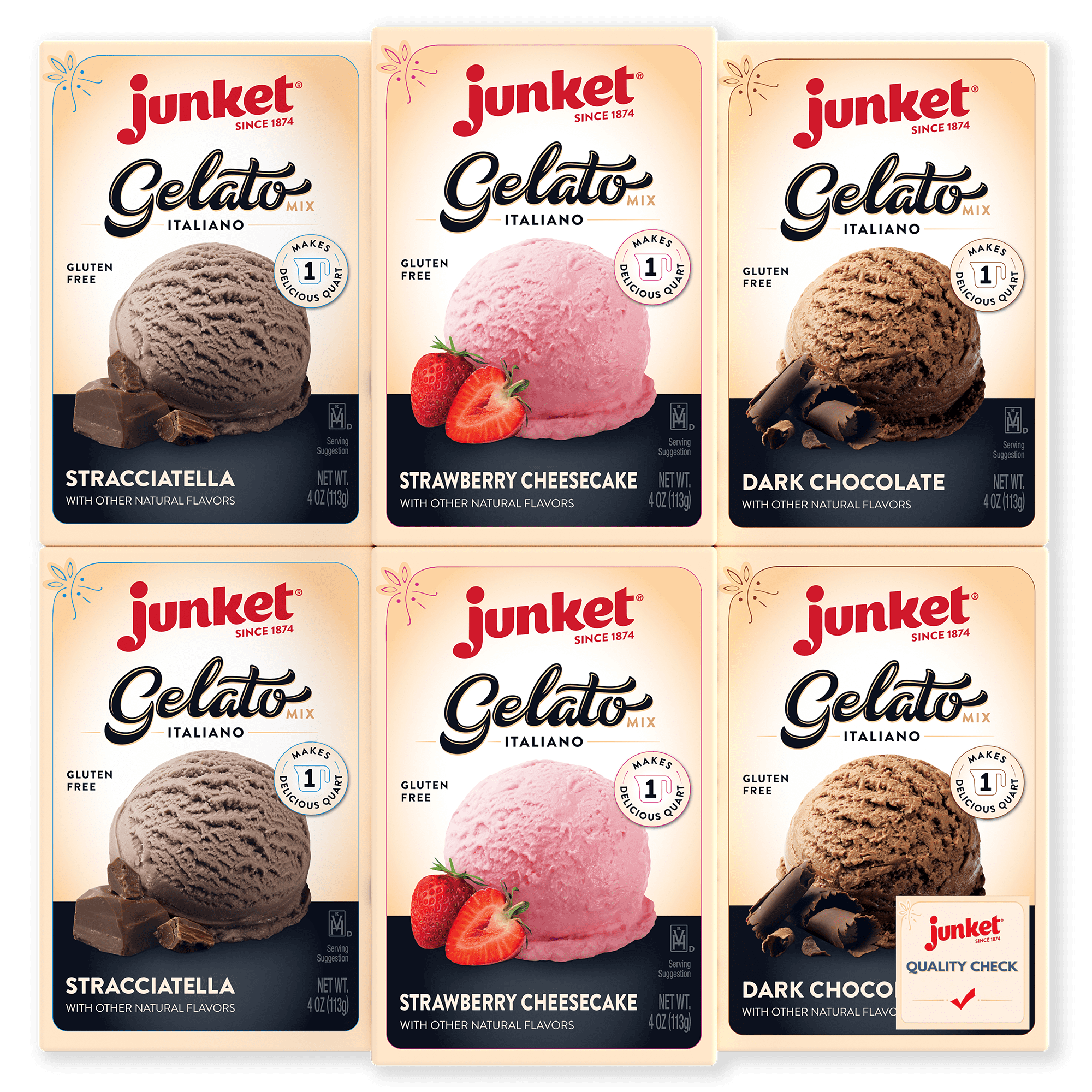 Junket Gelato Mix Stracciatella, Dark Chocolate, & Strawberry
