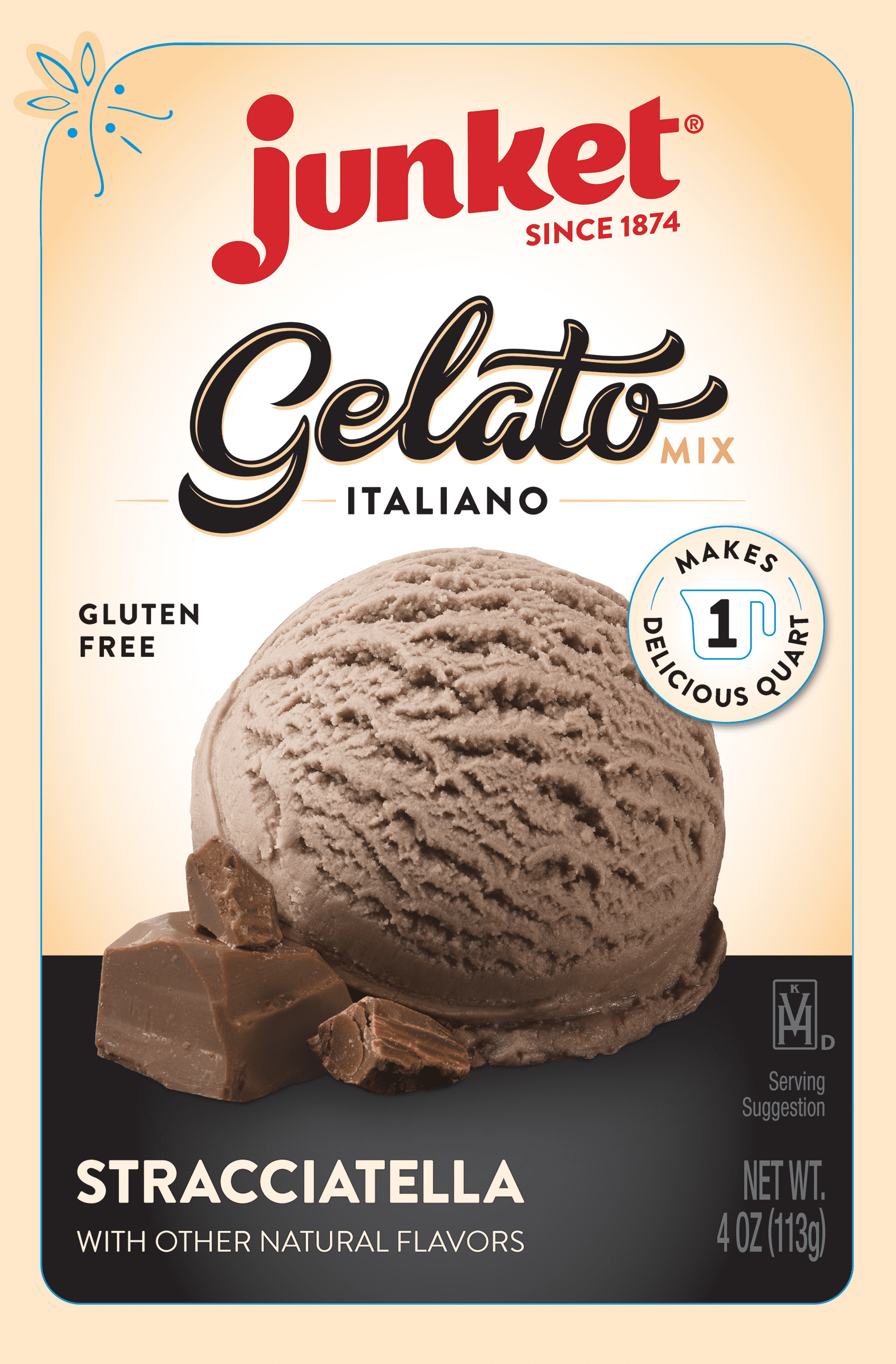 Junket Gelato Mix: Stracciatella (Vanilla Chocolate), 4 Ounce Box, Yields 1  Quart (Pack of 1)