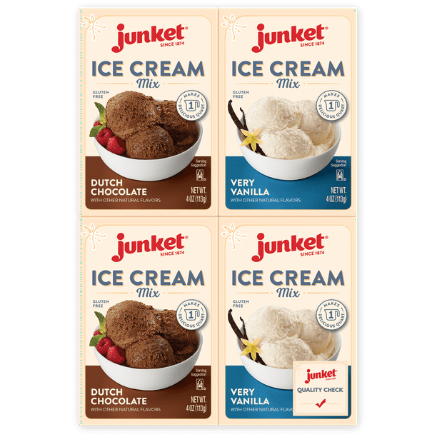Junket Ice Cream Mix Bundle 2 Vanilla, 2 Chocolate (4 Total)
