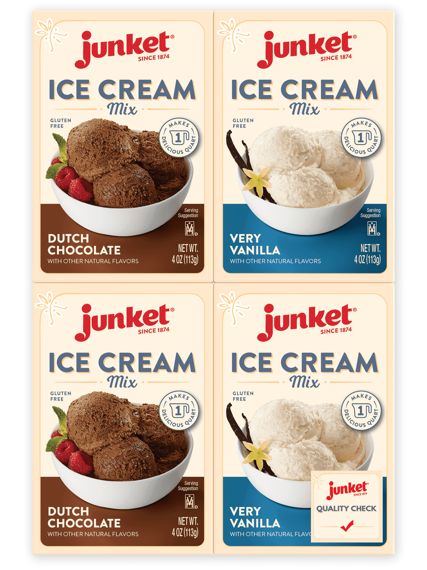 Junket Ice Cream Mix Bundle - 2 Vanilla, 2 Chocolate (4 Total ...