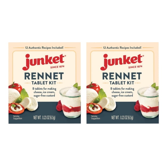Junket Rennet Tablet Kit 8 Tablets for Cheese Ice Cream & Sugar-Free Custard, 0.23 Oz (2 Pack)