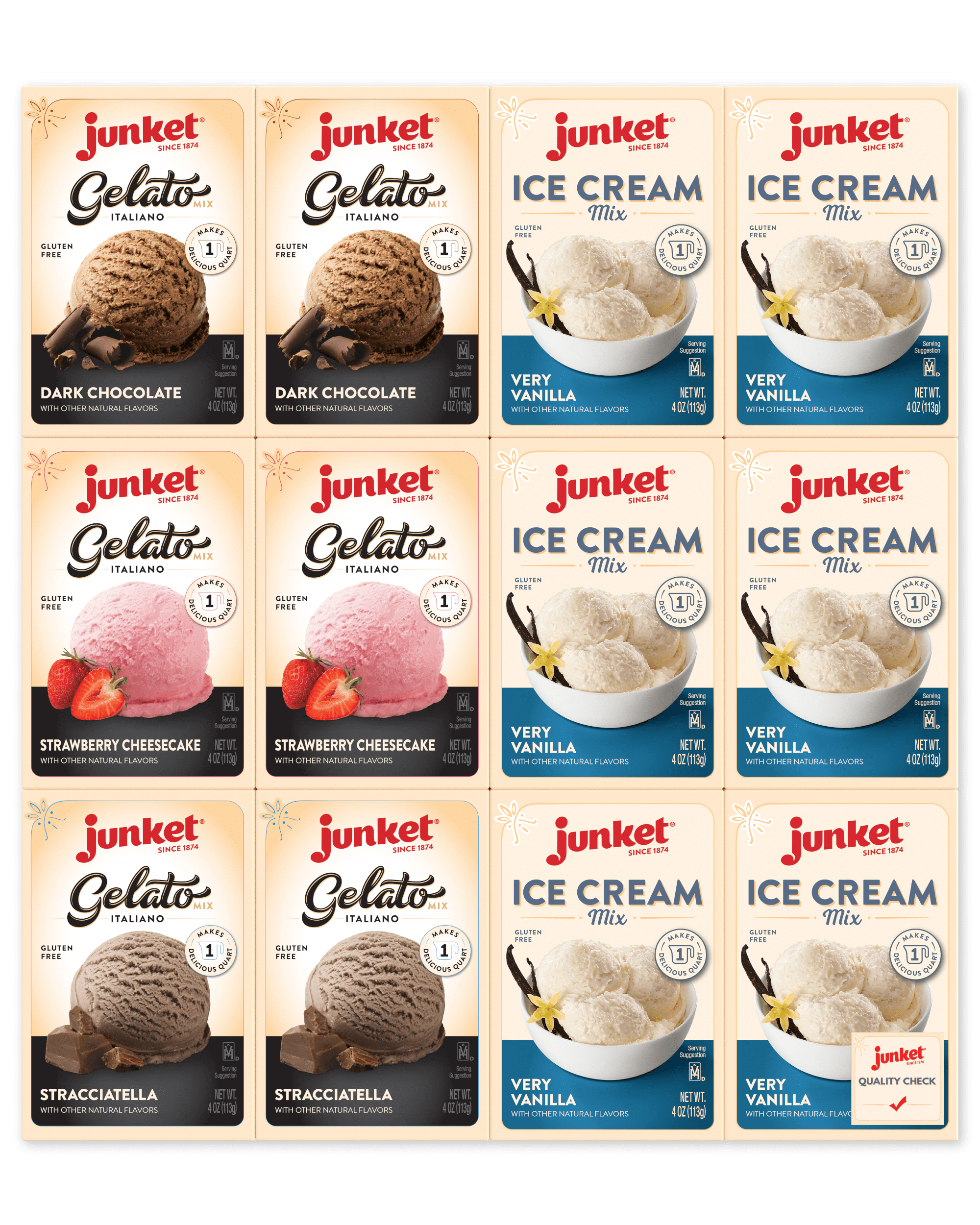 Junket Vanilla Ice Cream Mix and Gelato Mix Sampler Bundle 6 Vanilla