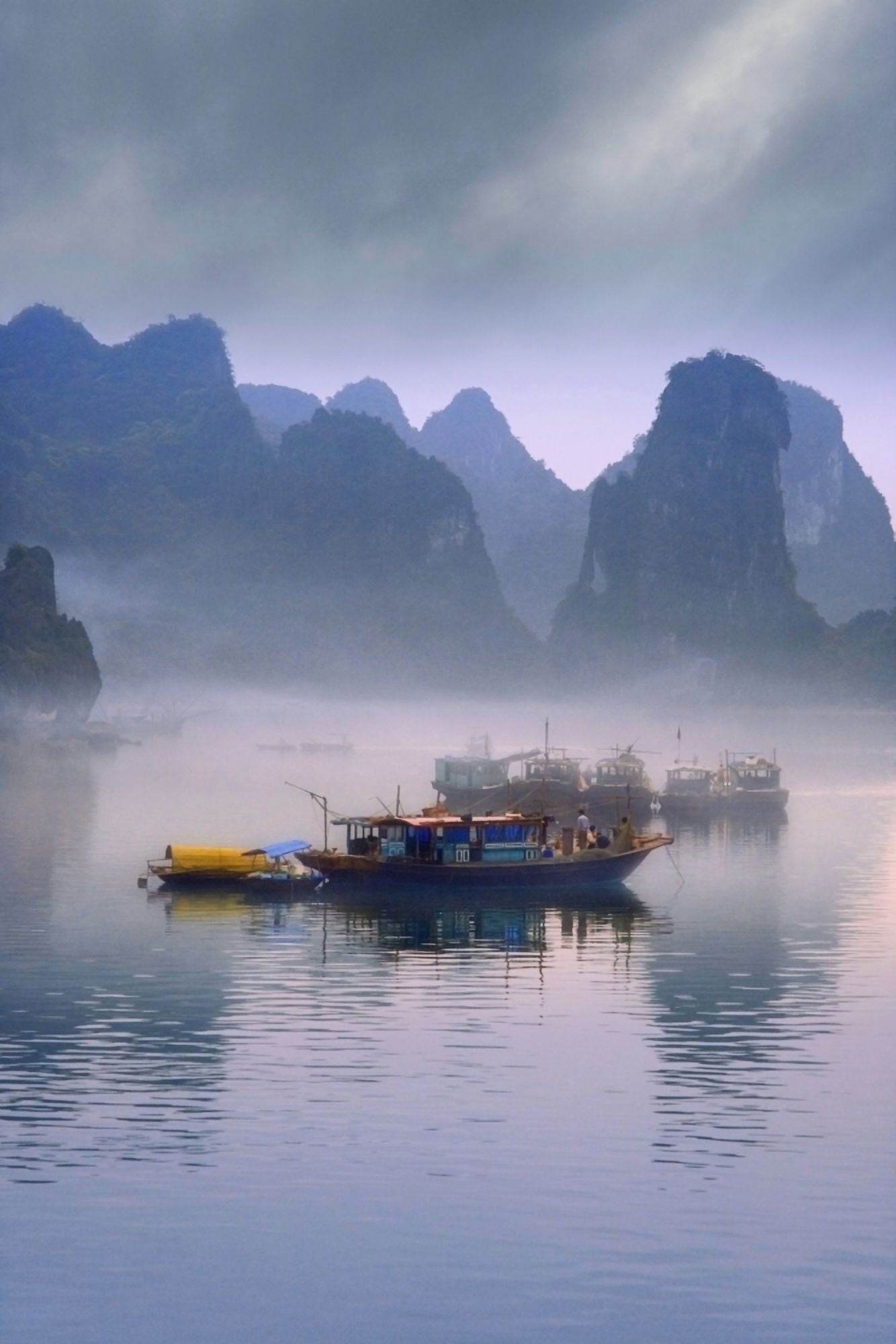 Junks On Halong Bay Canvas Art - Carson Ganci Design Pics (22 x 34)