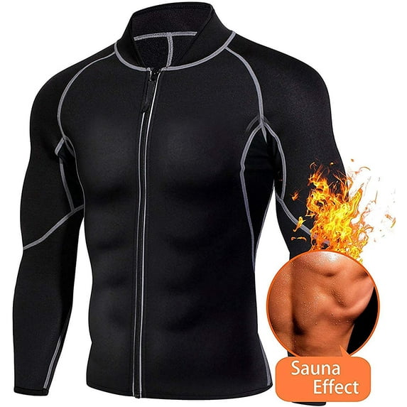 Junlan Men Sauna Suit Weight Loss Tank Tops Gym Workout Sweat Suits Training Shorts Sleeve Sauna Shaper(Black, XL)
