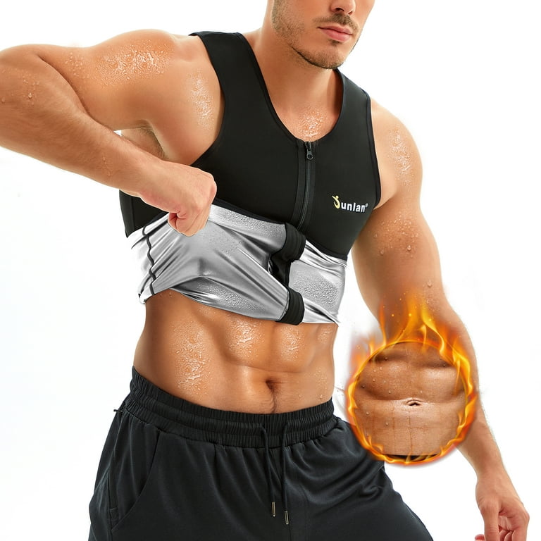 Junlan Men Sweat Sauna Tank Top Heat Trapping Waist Trainer Vest Tummy  Control Shapewear Fat Burner Tops with Zipper(Black, M）