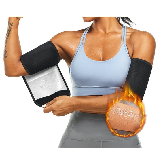Junlan Women Arm Band Sauna Arm Wrap Slimmers Pair Sauna Arm Sweat Bands Upper Arm Shaper Sleeves Workout Fitness(Black)