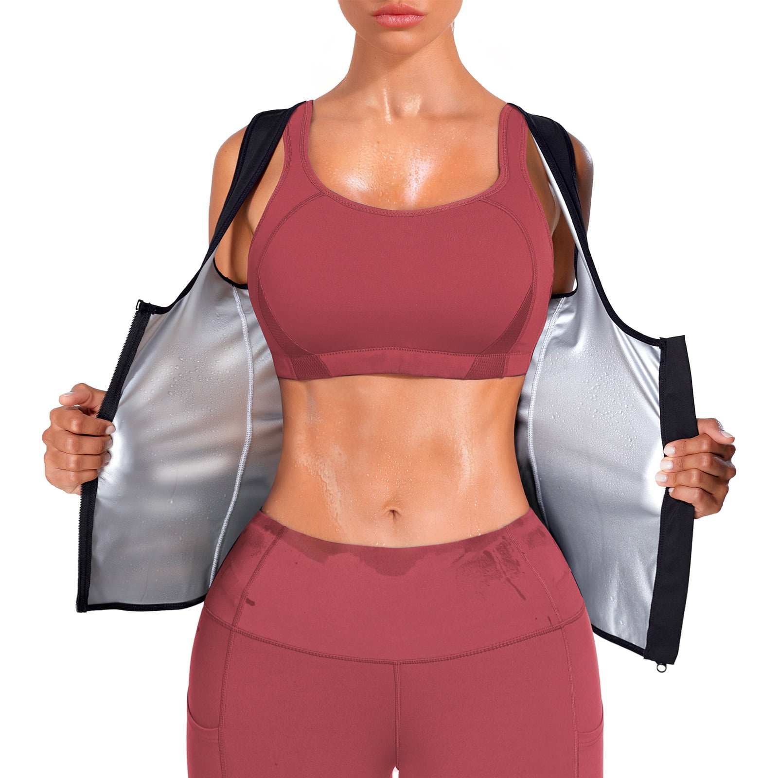 Junlan Women Sauna Sweat Vest with Front Zipper for Sport Workout