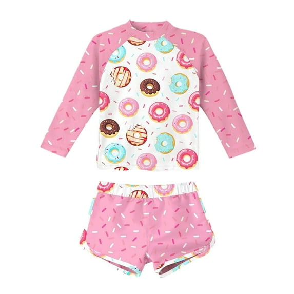 Junlike Girls Long Sleeve Rash Guard Sets Surfing Swimsuit Two Piece Girls Swimsuit 2 Pieces Long Sleeve Rash Guard Set Tankini Bathing Suits Summer Kids Swimwear Girls Swimsuit 2 Piece