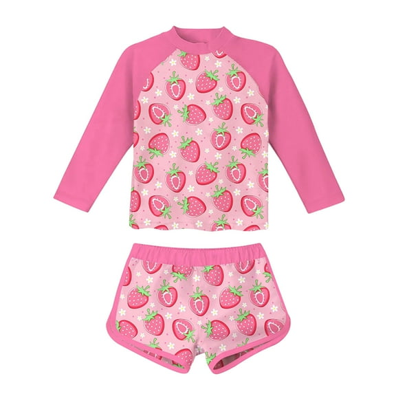 Junlike Girls Long Sleeve Rash Guard Sets Surfing Swimsuit Two Piece Girls Swimsuit 2 Pieces Long Sleeve Rash Guard Set Tankini Bathing Suits Summer Kids Swimwear Girls Swimsuit 2 Piece