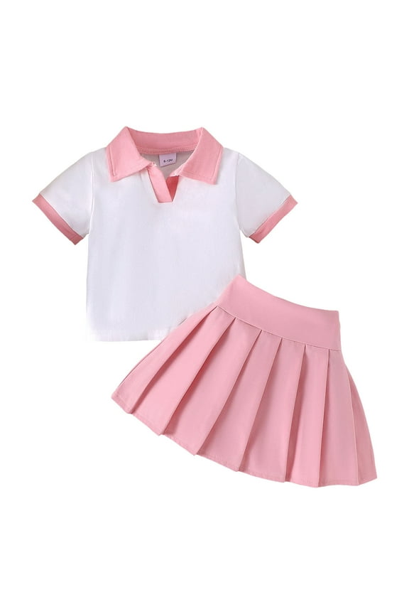Girls Summer Outfits Baby Girl Short Sleeve T-Shirt and A-Line Pleated Skirt for Small to Big Kids