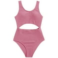 thumbnail image 1 of Junlike Girls Swimsuits One Piece Bathing Suits Sport Beach Girl's One Piece Solid Color Swimsuit Cute Cut Out Bathing Suit Swimwear Teen Girls Bathing Suits, 1 of 5