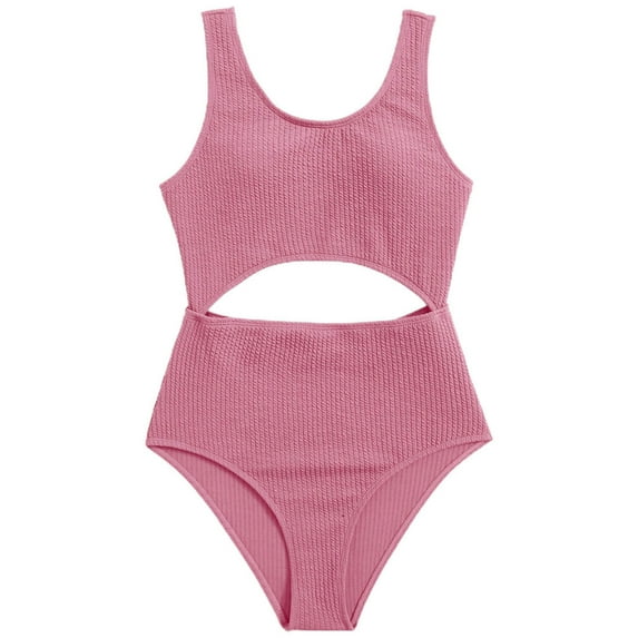 Junlike Girls Swimsuits One Piece Bathing Suits Sport Beach Girl's One Piece Solid Color Swimsuit Cute Cut Out Bathing Suit Swimwear Teen Girls Bathing Suits