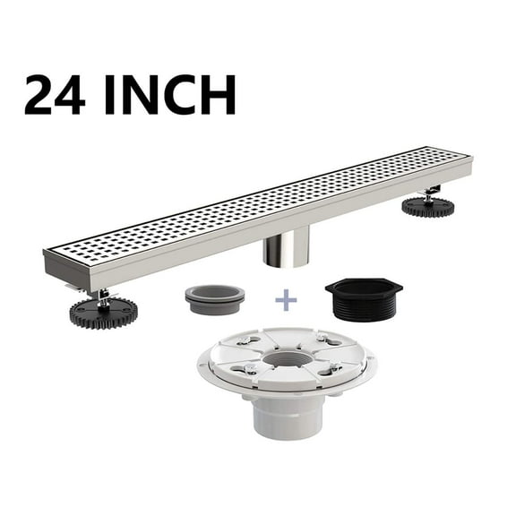 Juno 24 Inch Linear Rectangular Shower Drain In Brushed Nickel With Threaded Adapter