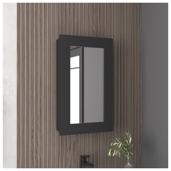Juno 25.7" H x 15.7" W Narrow Mirror Medicine Cabinet, One door with Three interior Shelves for Bathroom, Kitchen Black