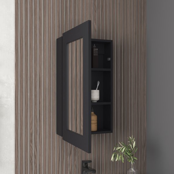 Juno 25.7"H x15.7"W Narrow Mirror Medicine Cabinet, One door W/Three interior Shelves for Bathroom, Kitchen Black
