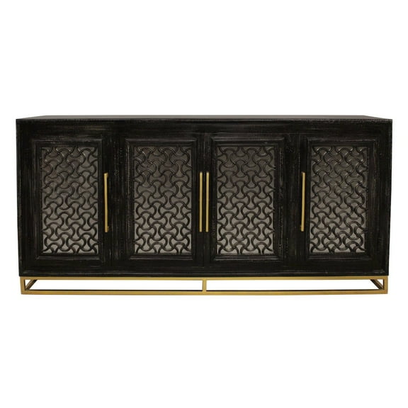 Juno 4-Door Sideboard in Antique Black with Traditional Carving on Solid Wood