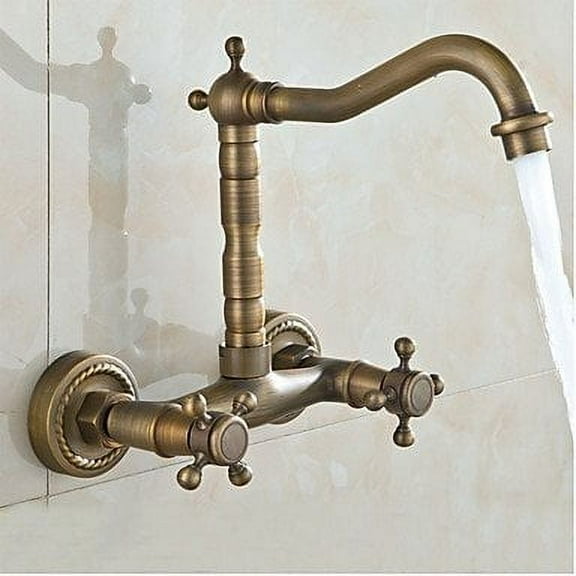 Juno Antique -Wall Mounted Double Handle Bathroom Sink & Bathtub Faucet
